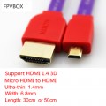 Micro HDMI to HDMI cable  Flexible Flat  support HDMI 1.4