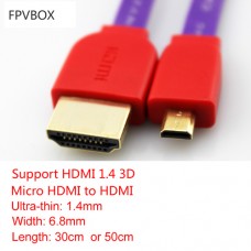 Micro HDMI to HDMI cable  Flexible Flat  support HDMI 1.4